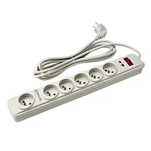 Prodlužovací přepěťová ochrana, 3m, 6 zásuvek, bílá, LED indikace, Powerton